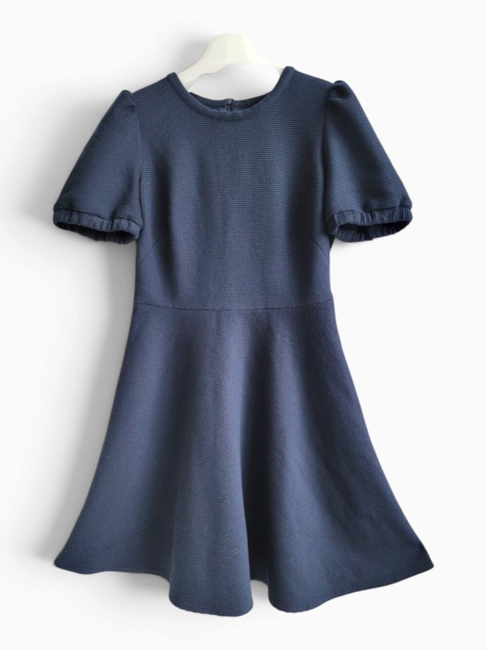 Gal Meets Glam Kristen Navy Fit & Flare Dress 10 Puff Sleeve Swing Vintage Inspi